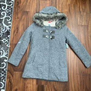 NWT Old Navy hooded faux fur grey peacoat